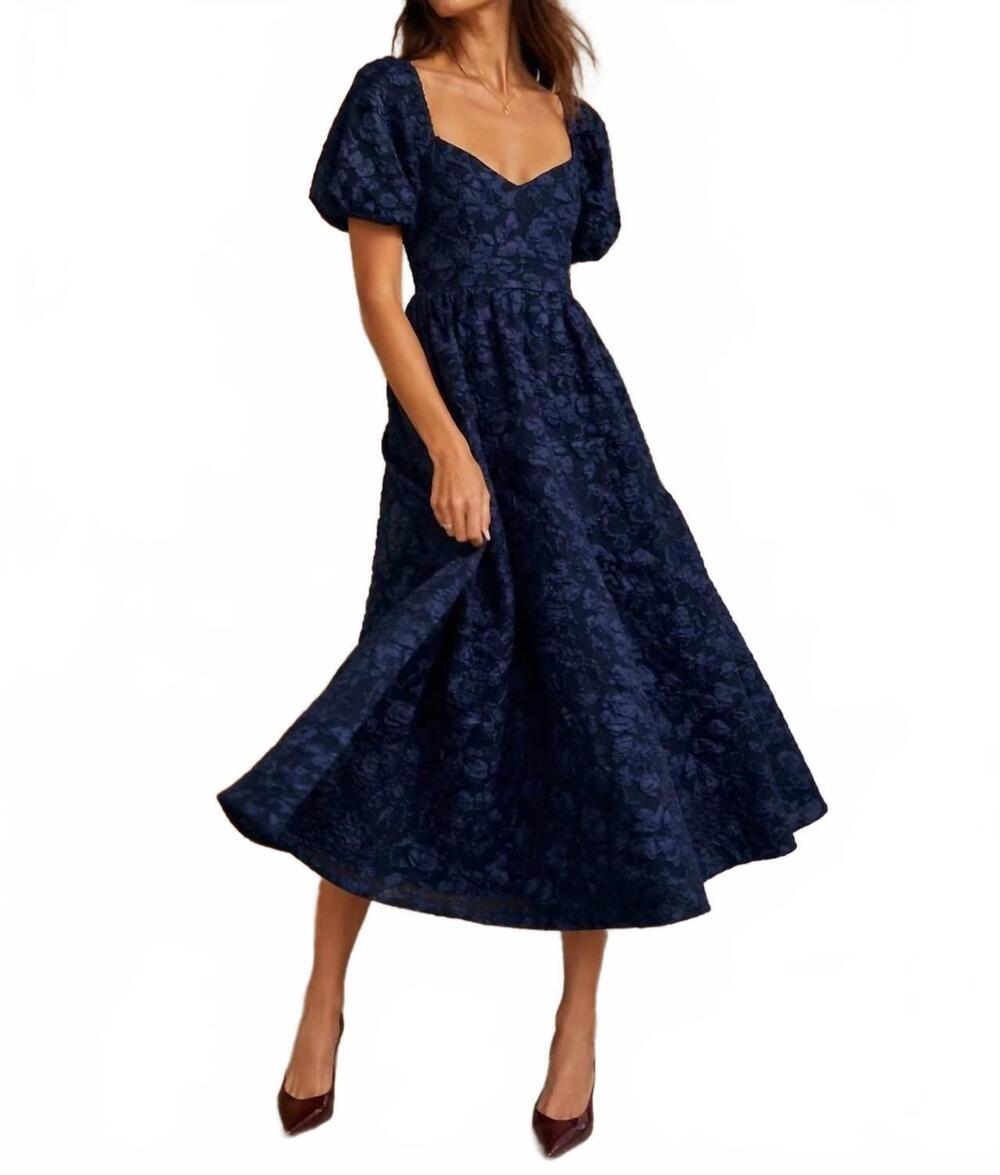 NEW AUGUST SKY jacquard midi dress in navy